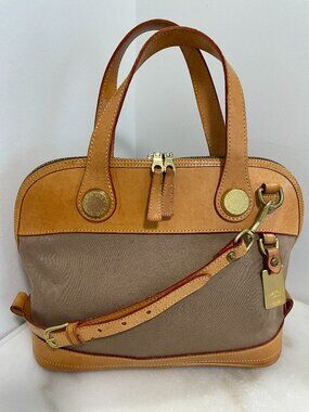 Dooney & Bourke Vintage CABRIOLET Dome Satchel/Crossbody Tan Canvas & Leather